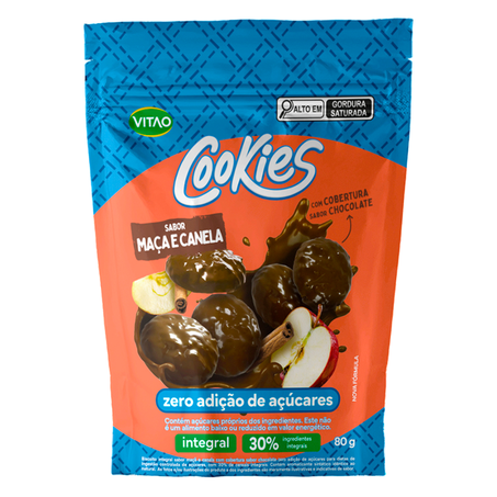 Biscoito Cookie Integral Maçã e Canela Cobertura Chocolate Vitao Pacote 80g