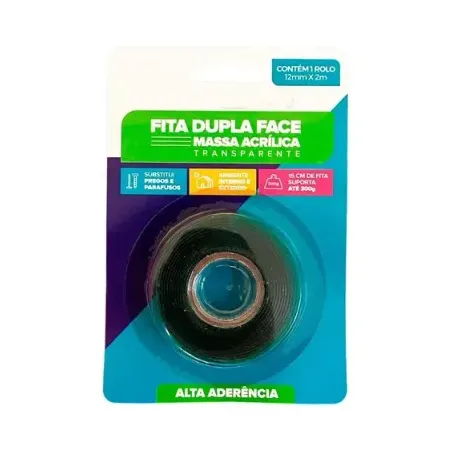 FITA DUPLA FACE MASSA ACRÍLICA 12MM X 2M DELFIX 197