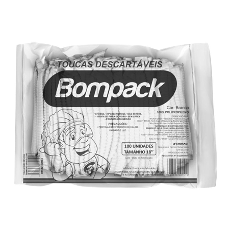 Toucas descartaveis bompack branca 100un