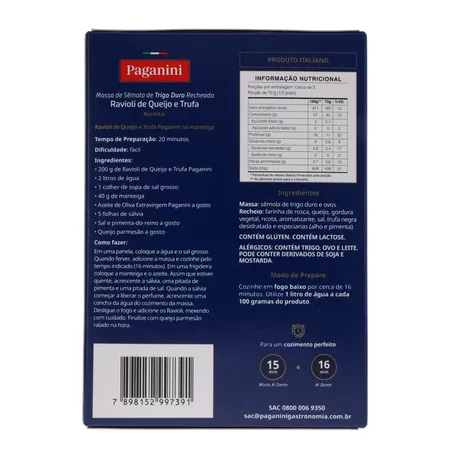 Massa Ravioli Paganini Queijo e Trufa Caixa 200gr 360-2