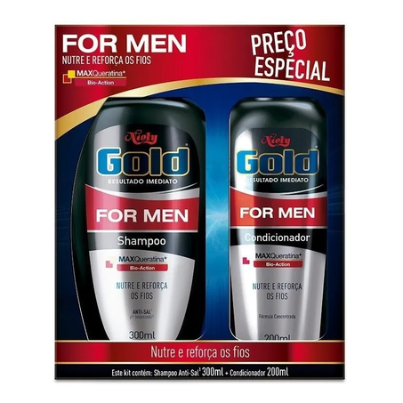 KIT SHAMPOO 300ML + CONDICIONADOR 200ML NIELY GOLD FOR MEN
