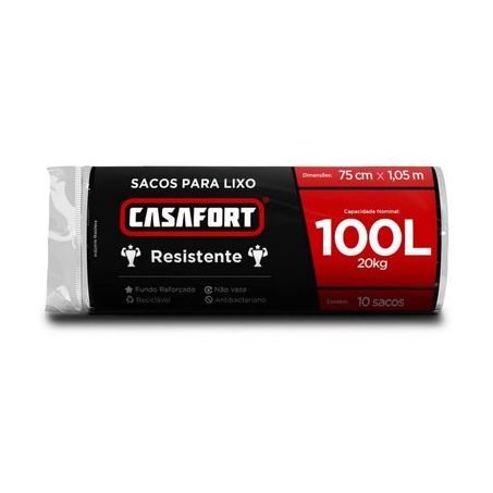 Saco para lixo casafort preto com 10 100l