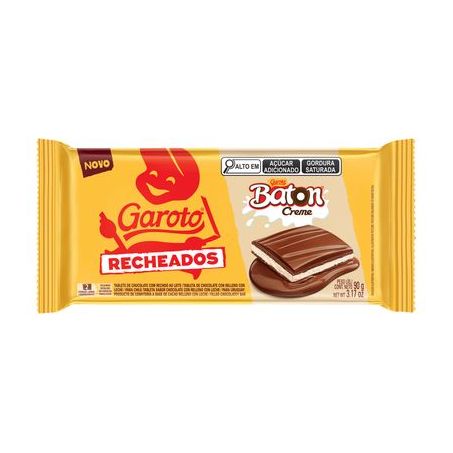Choc. barra garoto recheado 90gr baton c