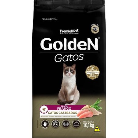 Ração Golden para Gatos Adultos Castrados Sabor Frango 10,1Kg