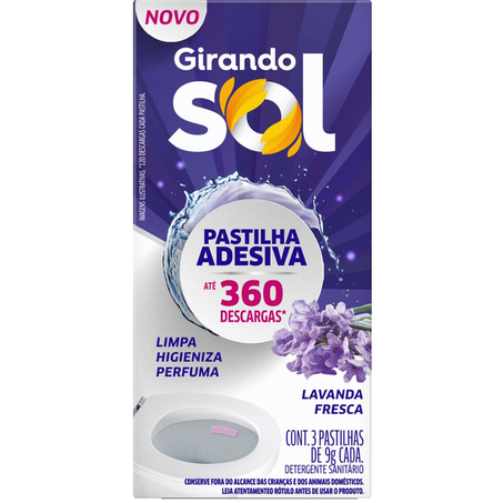 Pastilha sanitária adesiva girando sol lavanda 03x9g
