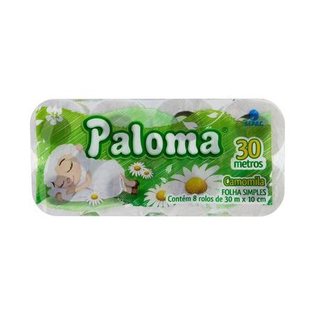 Papel Higiênico Paloma Folha Simples Camomila Pacote 8 Rolosx10cm 30M