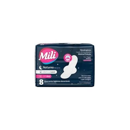 Absorvente mili noturno suave com abas c/8