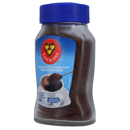 Café Solúvel Granulado 3corações Descafeinado Pote de Vidro 50gr 360-3