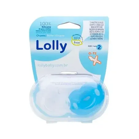 CHUPETA LOLLY ORTODÔNTICA 100% SILICONE T2 + 6 MESES AZUL C/2