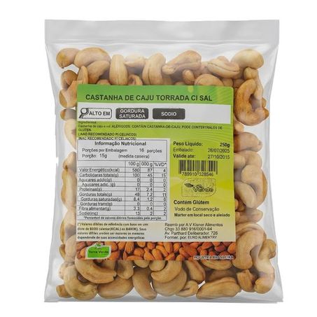 CASTANHA DE CAJU TORRADA COM SAL 250G