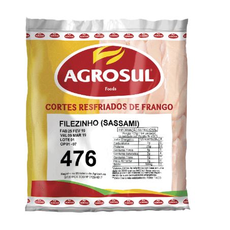 FILE DE FRANGO SASSAMI 900G IQF AGROSUL CONGELADO