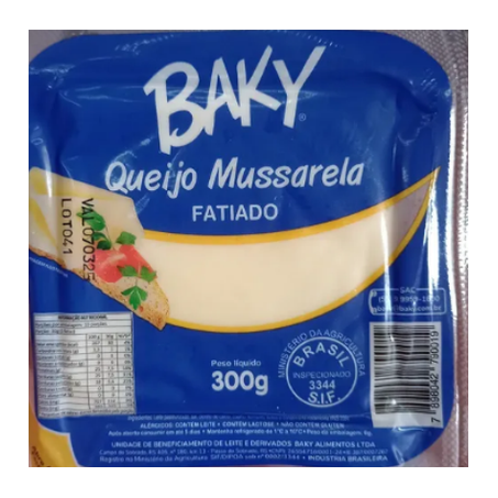 Queijo mussarela baky fat encartelado 300g*.