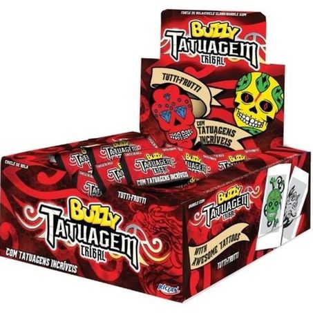 Chicletes buzzy tatuagem tribal tutti-frutti c/100 un