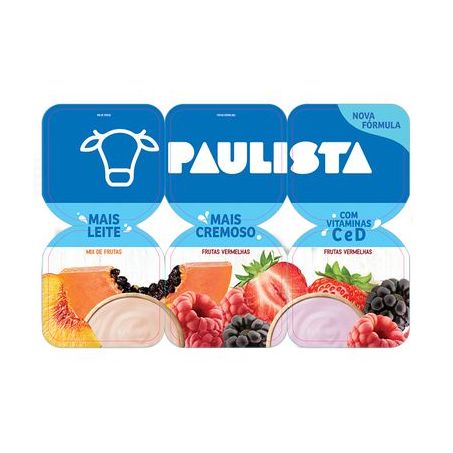 Iogurte Integral Mix de Frutas + Frutas Vermelhas Paulista Bandeja 6 Unidades 510G