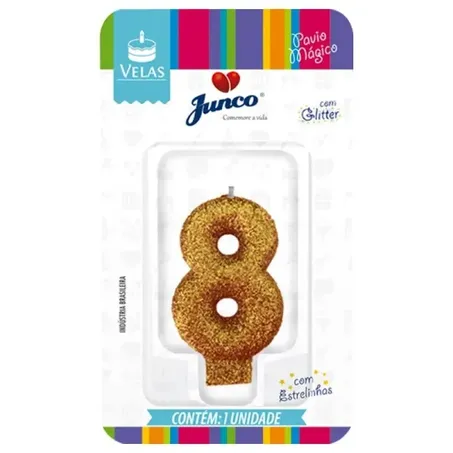 Vela Aniversario Junco Live Colors N8 Glitter Ouro
