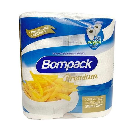 Toalha de papel multiuso bompack 2 rolos 120 unidades