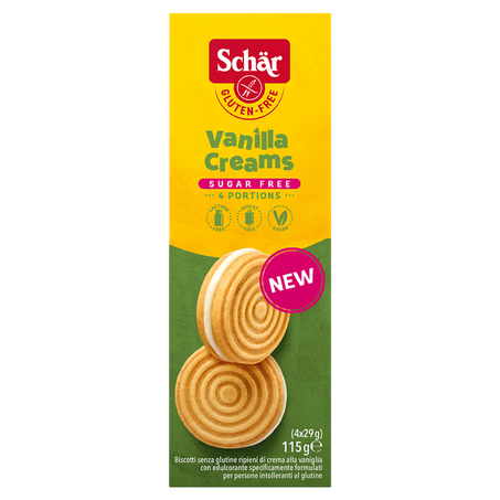 Biscoito Vegano Recheio Creme de Baunilha com Adoçante Sem Glúten Schär Caixa 115g