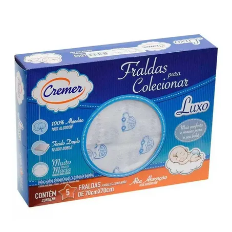 FRALDA CREMER LUXO 70X70 BABY MENINO COM 5