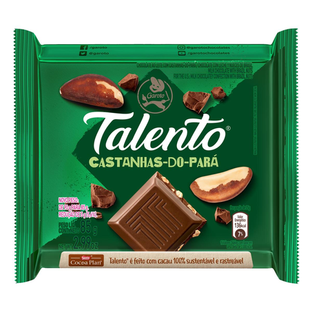 Chocolate Talento Garoto 85g - Castanha-do-pará