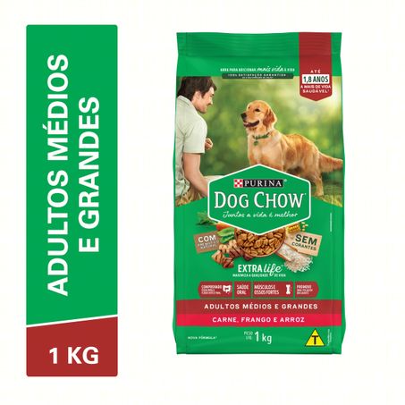 Ração para cães adultos médios e grandes carne, frango e arroz dog show