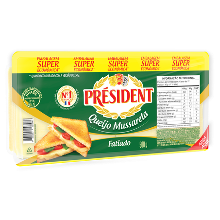 Queijo Mussarela Fatiado Président 500g Embalagem Supereconômica