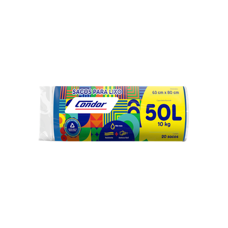 Saco para Lixo Condor 50 Litros - Azul - Com 20 Sacos