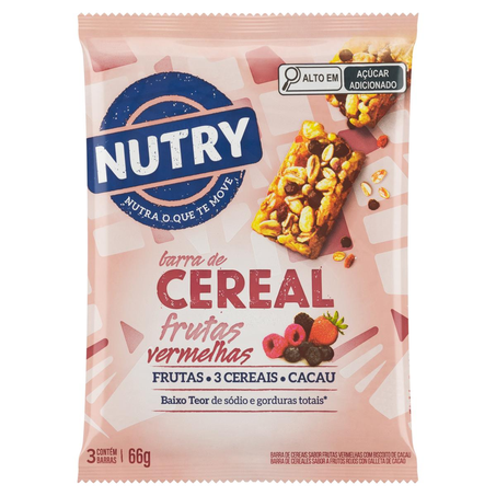 Barra de Cereal Nutry 66g - Frutas Vermelhas - Com 3 unidades 22g