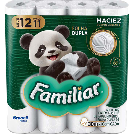 PAPEL HIGIÊNICO FAMILIAR FOLHA DUPLA NEUTRO LEVE 12 PAGUE 11 NEUTRO 30M