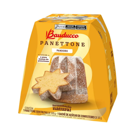 Panettone Pandoro + Sachê de Açúcar de Confeiteiro 50g Bauducco  Caixa 500gr
