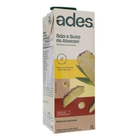 Bebida a Base de Soja Ades Sabor Abacaxi Caixa 1lt 360-34