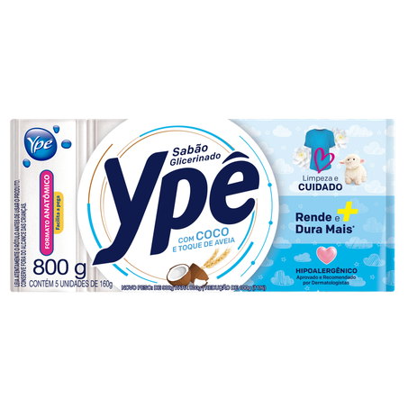 Sabão Barra Glicerinado Coco Ypê Pacote 800g
