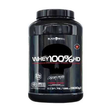 SUPLEMENTO BLACK SKULL 100% WHEY MORANGO 900G POTE