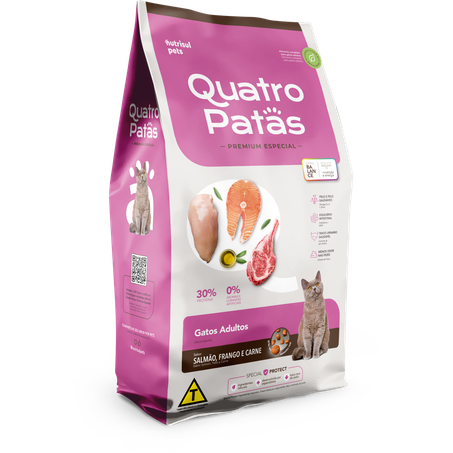 Racao quatro patas gatos adulto salmao 3kg