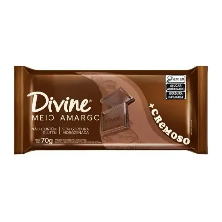 CHOCOLATE DIVINE PRETO MEIO AMARGO + CREMOSO 70G
