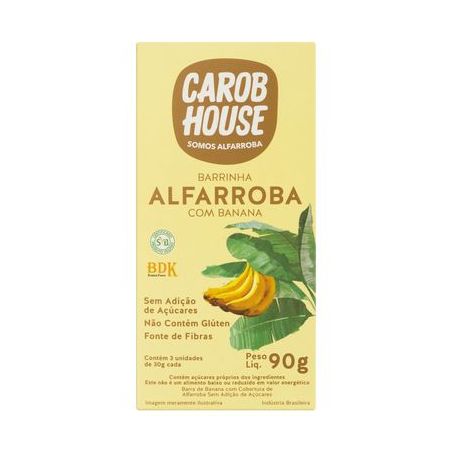 Alfarroba Carob House com Banana Sem Açúcar Sem Glúten E Sem Lactose 3 Unidades de 30g Embalagem 90g