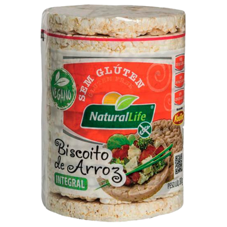 Biscoito de Arroz Natural Life Integral Vegano Sem Glúten 80g