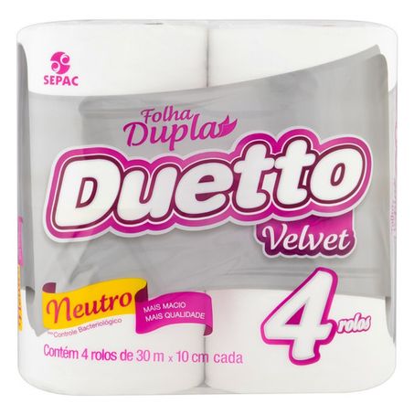Papel higiênico duetto folha dupla velvet 30m c/4
