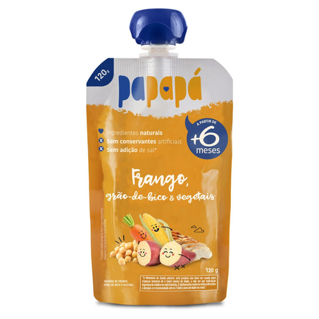Papinha Papapá 120g - Frango, Grão de Bico e Vegetais - Sem Adição de Sal - Squeeze
