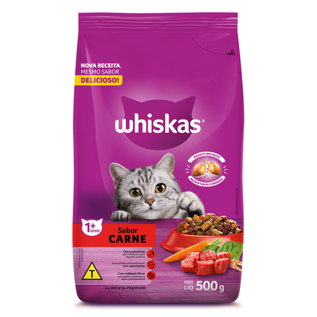 Ração Whiskas Carne Gatos Adultos 500 g