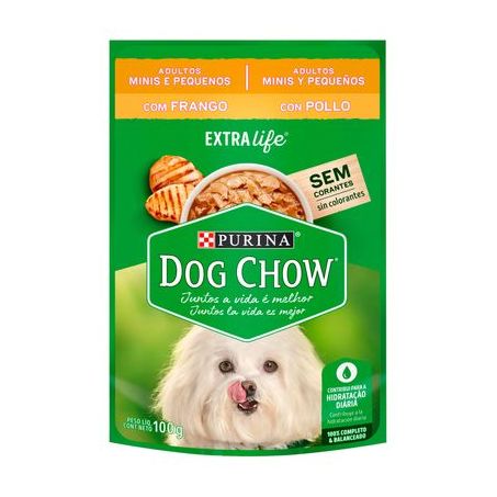 Alimento para Cães Adultos Raças Minis e Pequenas Purina Dog Chow Frango Extra Life Sachê 100gr