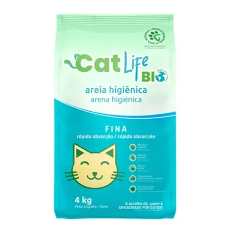 Areia Higiênica Cat Life Bio Grãos Finos para Gatos 4kg