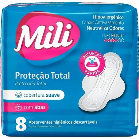 Absorvente mili proteção total suave com abas pacote 8 unidades
