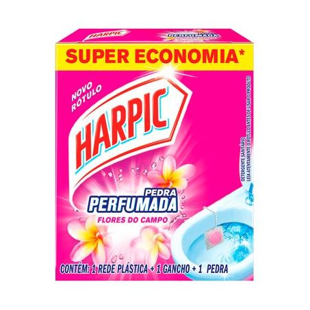 Kit Detergente Sanitário Pedra Perfumada Harpic 1 Rede + 1 Gancho + 1 Pedra Flores da Primavera Caixa 1un