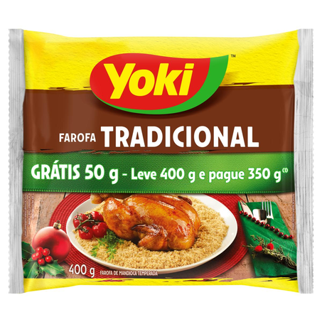 Farofa de Mandioca Yoki 400g - Tradicional - Temperada - Leve 400g, Pague 350g