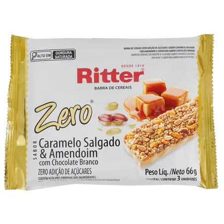Barra Cereal Ritter 66g Zero 3un Caramelo Salgado Amemdoim
