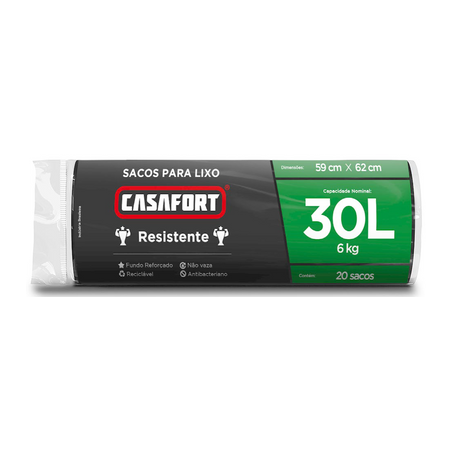 Saco lixo casafort preto rl 30l c/20un