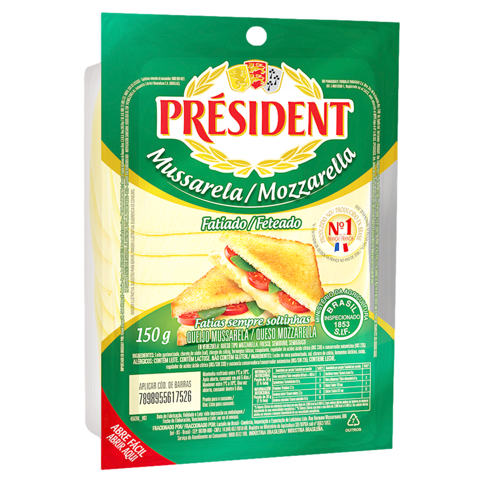 Queijo Mussarela Fatiado Président Pacote 150g