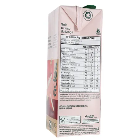Bebida Base Soja Ades Frutas Maça 1l 360-25