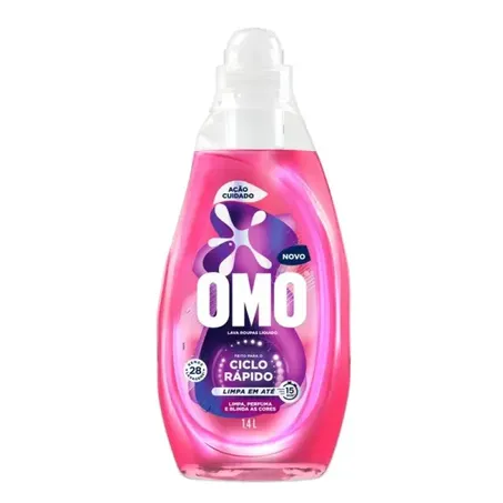 Lava Roupas Líquido Omo Ciclo Rápido Ação Cuidado Frasco 1.4lt
