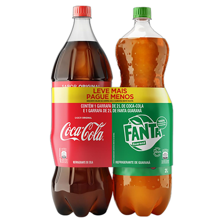 Conjunto Coca-Cola + Fanta Guaraná 2 Litros - Com 1 Refrigerante Coca-Cola + 1 Refrigerante Fanta Guaraná - Pet